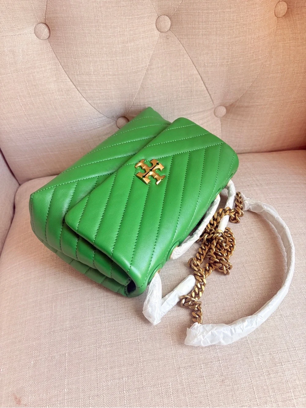 Tory Burch Emerald Green Quilted Leather Chain Shoulder Bag